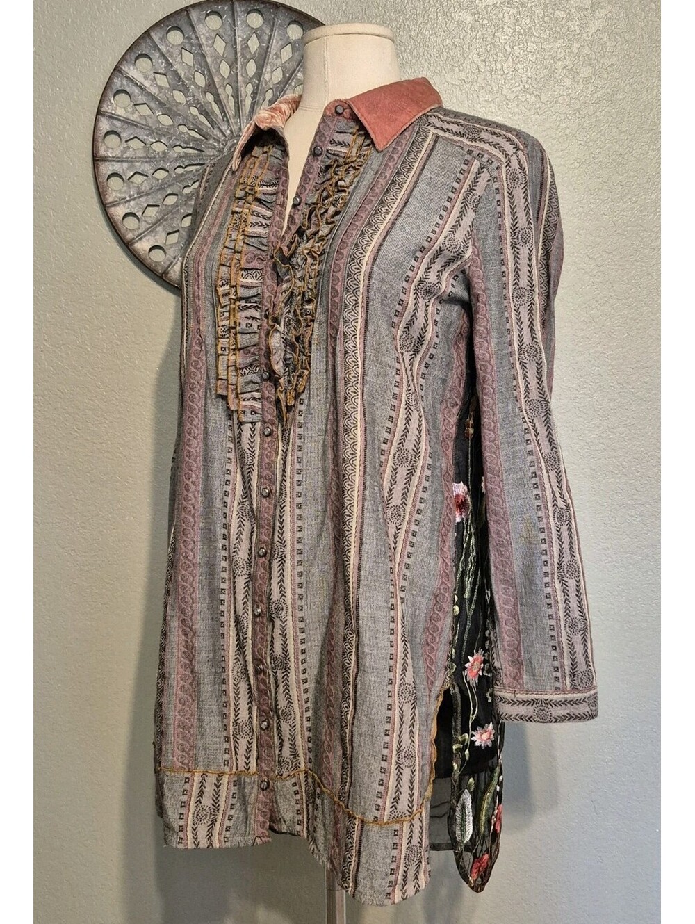 Soft Surroundings Tunic Elena Topper Ruffled Boho Sz XL Embroidered Cottage Core